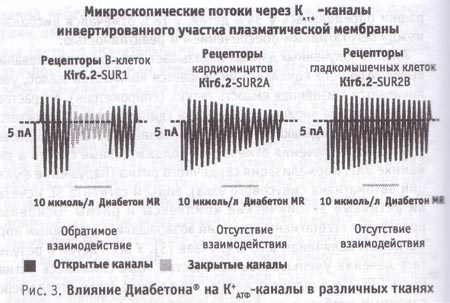 Влияние Диабетона на К-АТФ-каналы в различных тканях