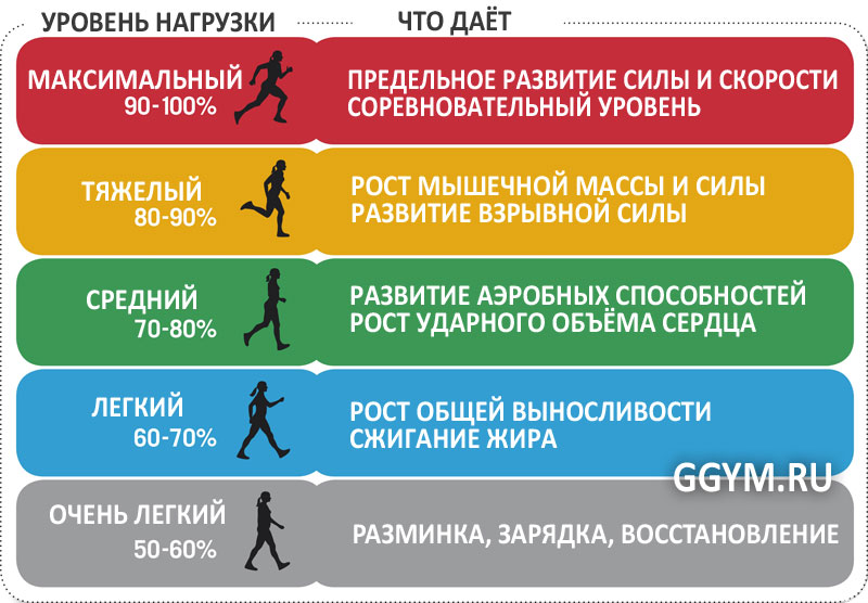 зоны нагрузки в зависимости от величины ЧСС